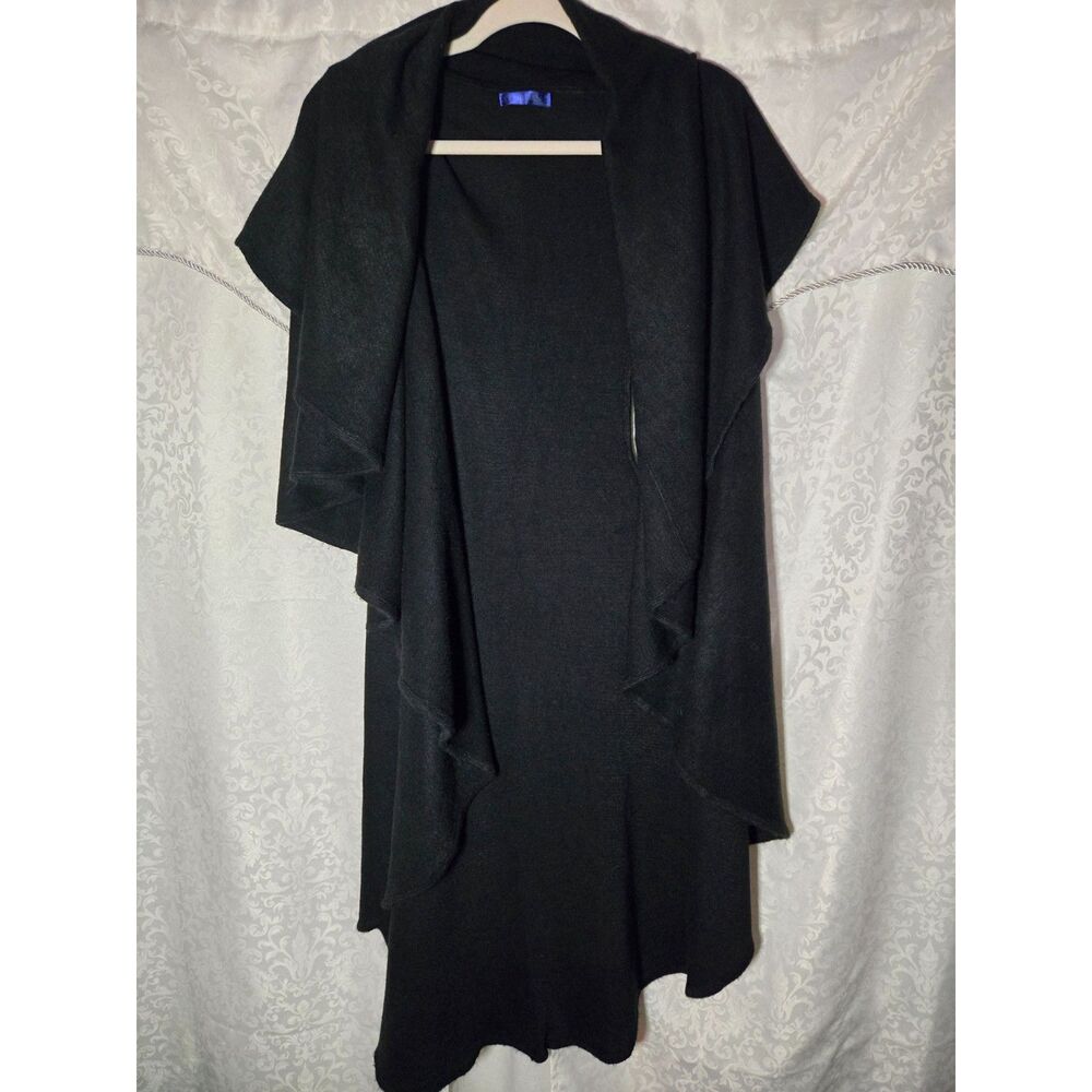 ELIETIAN Black Long Waterfall Draped Boho Dark Academia Layer | OS